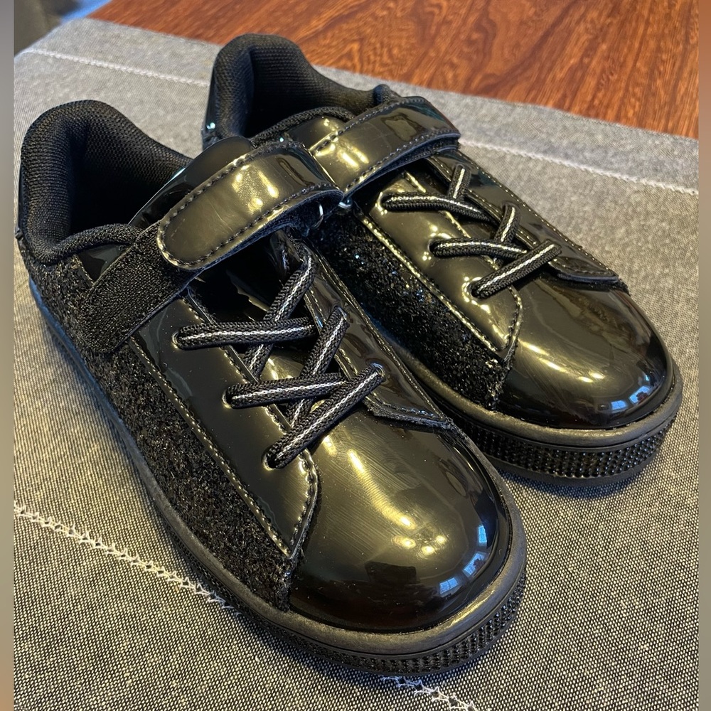 UUBARIS Girl's Glitter Tennis Shoes Sparkly Bling Shoes w/Velcro Black Sz 13 NEW